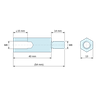 Plan coté 40 mm / 14 mm, Entretoise hexagonale filetée mâle/femelle acier inoxydable M8 - 13 mm sur plats