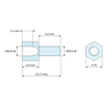 Plan coté 4,8 mm / 6,4 mm, Entretoise hexagonale filetée mâle/femelle acier inoxydable UNC4-40 - 4,75 mm sur plats