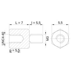 [decl 7mm / 5.5 mm] Entretoise hexagonale filetée mâle/femelle acier inoxydable UNC4-40 - 5,5 mm sur plats