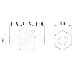[decl 3mm / 6 mm] Entretoise hexagonale filetée mâle/mâle acier inoxydable M3 - 5,5 mm sur plats