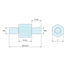 Plan coté 8 mm / 6 mm, Entretoise hexagonale filetée mâle/mâle acier inoxydable M4 - 7 mm sur plats