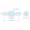 Plan coté 10 mm / 11 mm, Entretoise hexagonale filetée mâle/mâle acier inoxydable M6 - 10 mm sur plats