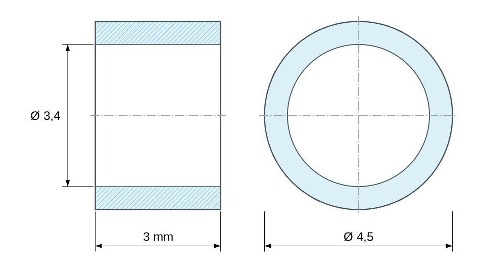 Plan coté entretoise laiton Ø3,4x4,5 mm Plan coté entretoise laiton Ø3,4x4,5 mm