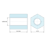 Plan coté 6,4 mm, Entretoise hexagonale filetée femelle/femelle laiton zingué bleu UNC4-40 - 4,75 mm sur plats
