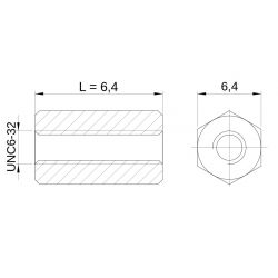 [decl 6.4mm] Entretoise hexagonale filetée femelle/femelle laiton zingué UNC6-32 - 6,4 mm sur plats