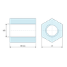 Plan coté 10 mm, Entretoise hexagonale filetée femelle/femelle laiton nickelé au plomb M5 - 8 mm sur plats