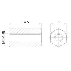 [decl 5mm] Entretoise hexagonale filetée femelle/femelle laiton nickelé UNC4-40 - 5 mm sur plats