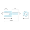 Plan coté 6 mm / 5 mm, Entretoise hexagonale filetée mâle/femelle laiton nickelé au plomb M2 - 4 mm sur plats