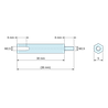 Plan coté 30 mm / 6 mm, Entretoise hexagonale filetée mâle/femelle laiton nickelé au plomb M2,5 - 5 mm sur plats