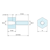 Plan coté 5 mm / 8 mm, Entretoise hexagonale filetée mâle/femelle laiton nickelé au plomb M2,5 - 6 mm sur plats