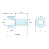 Plan coté 4 mm / 6 mm, Entretoise hexagonale filetée mâle/femelle laiton nickelé au plomb M3 - 5 mm sur plats