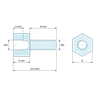 Plan coté 5 mm / 8 mm, Entretoise hexagonale filetée mâle/femelle laiton nickelé au plomb M3 - 6 mm sur plats