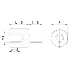[decl 5mm / 8 mm] Entretoise hexagonale filetée mâle/femelle laiton nickelé M4 - 7 mm sur plats