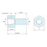 Plan coté 5 mm / 8 mm, Entretoise hexagonale filetée mâle/femelle laiton nickelé au plomb M4 - 7 mm sur plats