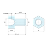 Plan coté 5 mm / 8 mm, Entretoise hexagonale filetée mâle/femelle laiton nickelé au plomb M5 - 8 mm sur plats