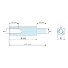 Plan coté 30 mm / 10 mm, Entretoise hexagonale filetée mâle/femelle laiton nickelé au plomb M5 - 8 mm sur plats