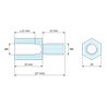Plan coté 15 mm / 12 mm, Entretoise hexagonale filetée mâle/femelle laiton nickelé au plomb M6 - 10 mm sur plats