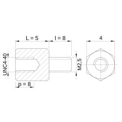 [decl 5mm / 8 mm] Entretoise hexagonale filetée mâle/femelle laiton nickelé UNC4-40 - 4 mm sur plats