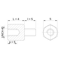[decl 4mm / 5 mm] Entretoise hexagonale filetée mâle/femelle laiton nickelé UNC4-40 - 5 mm sur plats