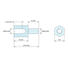 Plan coté 8 mm / 6 mm, Entretoise hexagonale filetée mâle/femelle laiton nickelé au plomb UNC4-40 - 5,5 mm sur plats