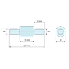 Plan coté 15 mm / 11 mm, Entretoise hexagonale filetée mâle/mâle laiton nickelé au plomb M6 - 10 mm sur plats