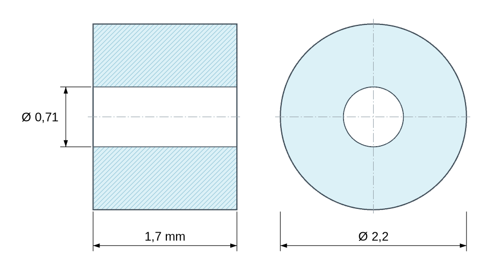 Plan coté entretoise plastique polyamide PA6 blanc Ø0,71x2,2 mm Plan coté entretoise plastique polyamide PA6 blanc Ø0,71x2,2 mm