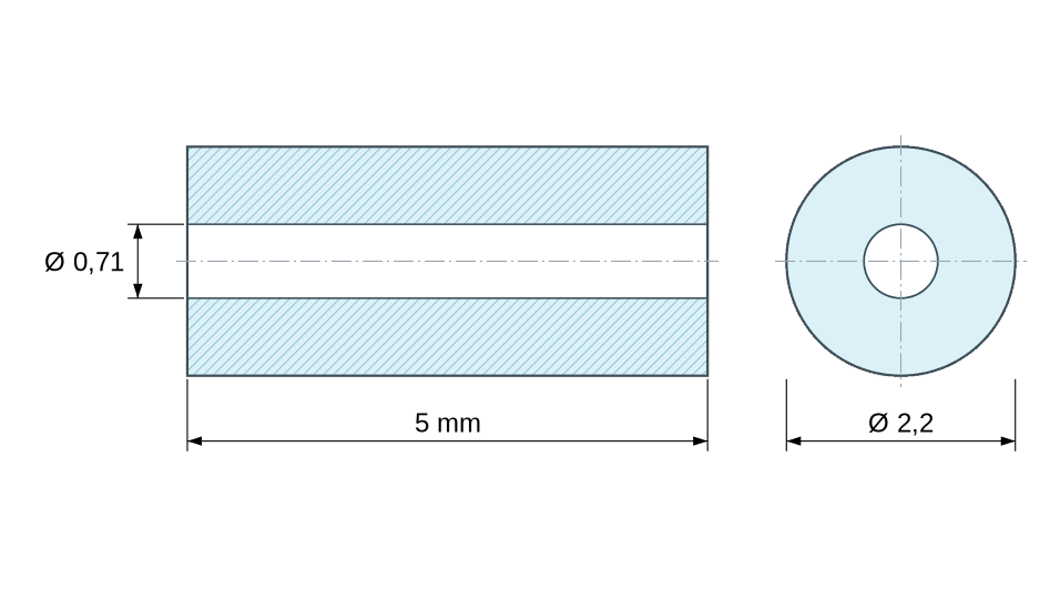 Plan coté Entretoise lisse plastique polyamide PA6 blanc Ø0,71x2,2mm Plan coté Entretoise lisse plastique polyamide PA6 blanc Ø0,71x2,2mm