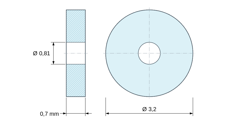 Plan coté entretoise plastique polyamide PA6 blanc Ø0,81x3,2 mm Plan coté entretoise plastique polyamide PA6 blanc Ø0,81x3,2 mm