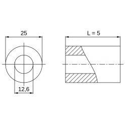 [decl 5mm] Entretoise lisse plastique polyamide PA6.6 naturel Ø12,6x25mm pour vis M12