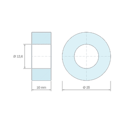 Plan coté 10 mm, Entretoise lisse plastique polyamide PA6.6 naturel Ø12,6x25mm pour vis M12