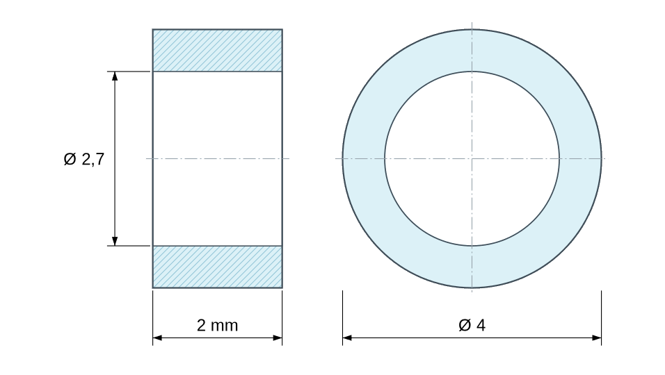 Plan coté entretoise plastique polyamide renforcé Ø2,7x4 mm Plan coté entretoise plastique polyamide renforcé Ø2,7x4 mm