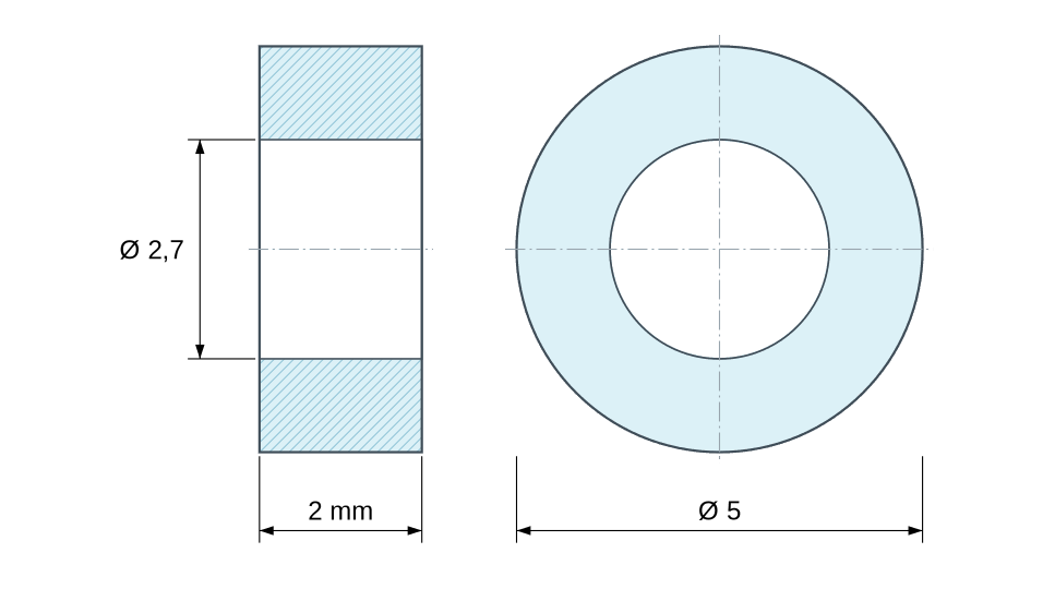 Plan coté entretoise plastique polyamide renforcé Ø2,7x5 mm Plan coté entretoise plastique polyamide renforcé Ø2,7x5 mm