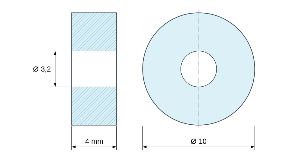 Plan coté entretoise plastique polyamide renforcé Ø3,2x10 mm Plan coté entretoise plastique polyamide renforcé Ø3,2x10 mm