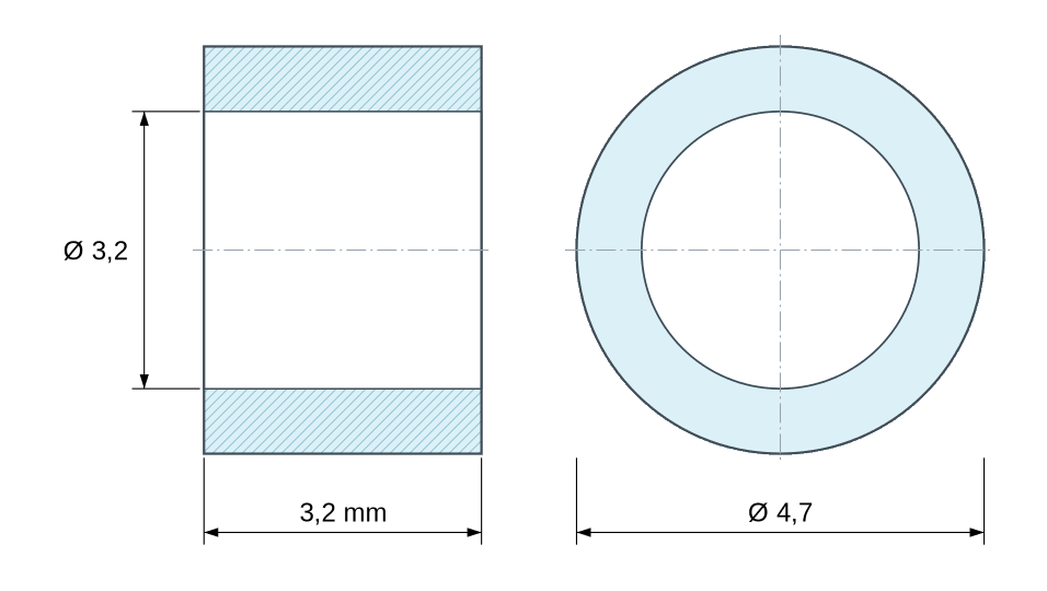 Plan coté entretoise plastique polyamide PA6 blanc Ø3,2x4,7 mm Plan coté entretoise plastique polyamide PA6 blanc Ø3,2x4,7 mm
