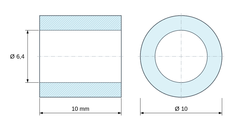 Plan coté Entretoise lisse acier inoxydable Ø6,4x10mm pour vis M6 Plan coté Entretoise lisse acier inoxydable Ø6,4x10mm pour vis M6