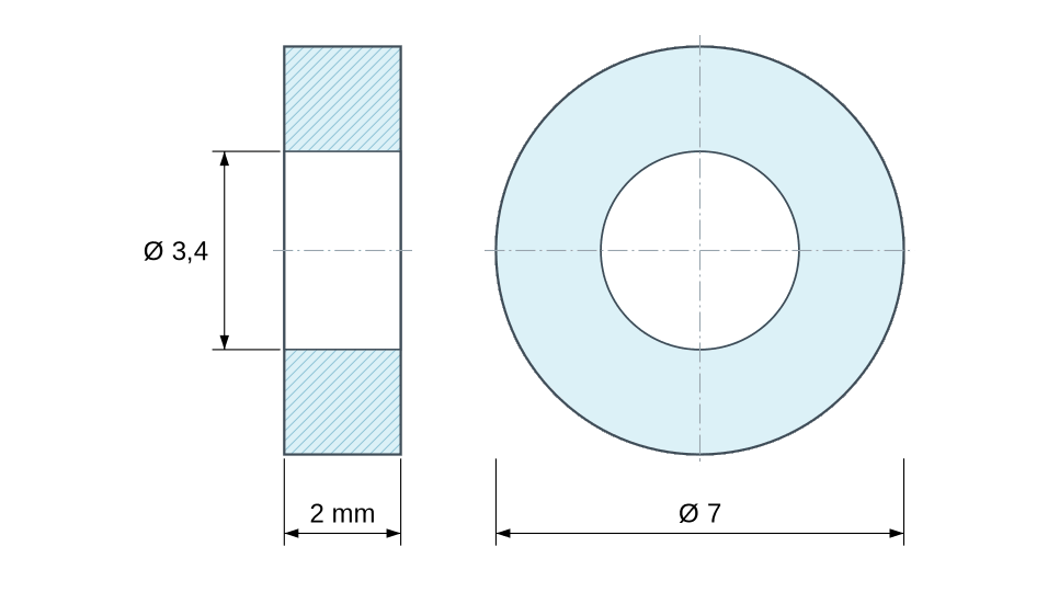 Plan coté entretoise plastique polyamide renforcé Ø3,4x7 mm Plan coté entretoise plastique polyamide renforcé Ø3,4x7 mm