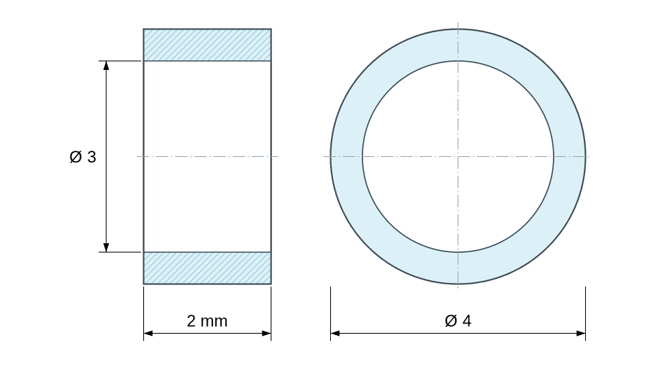 Plan coté entretoise plastique polyamide renforcé Ø3x4 mm Plan coté entretoise plastique polyamide renforcé Ø3x4 mm