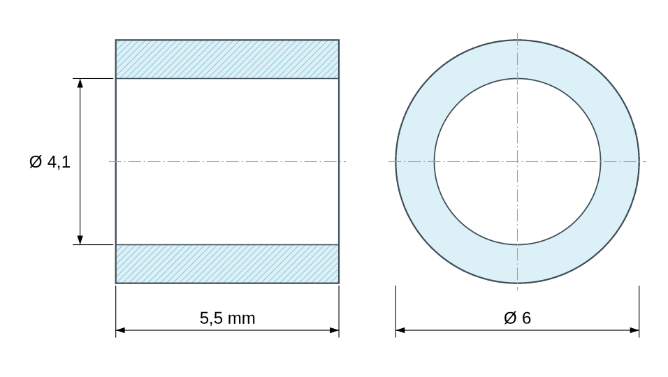 Plan coté entretoise plastique polyamide renforcé Ø4,1x6 mm Plan coté entretoise plastique polyamide renforcé Ø4,1x6 mm