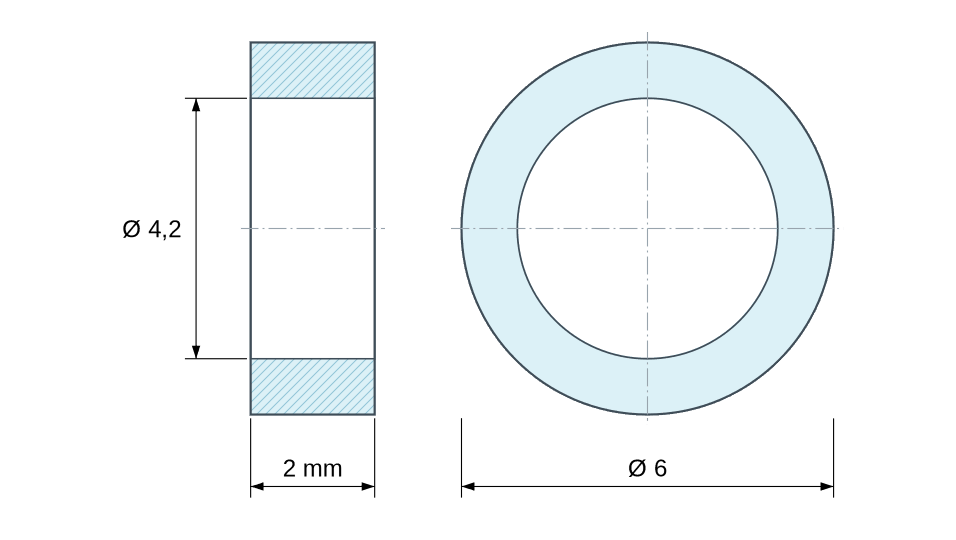 Plan coté entretoise plastique polyamide renforcé Ø4,2x6 mm Plan coté entretoise plastique polyamide renforcé Ø4,2x6 mm