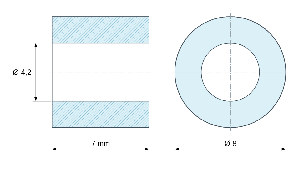 Plan coté entretoise plastique polyamide PA6.6 naturel Ø4,2x8 mm Plan coté entretoise plastique polyamide PA6.6 naturel Ø4,2x8 mm
