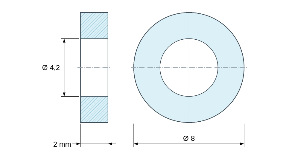 Plan coté entretoise plastique polystyrène naturel Ø4,2x8 mm