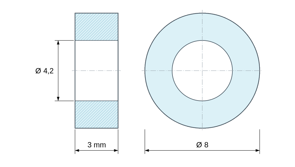 Plan coté entretoise plastique polyamide PA6.6 naturel Ø4,2x8 mm Plan coté entretoise plastique polyamide PA6.6 naturel Ø4,2x8 mm
