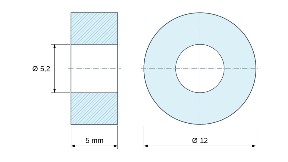 Plan coté entretoise plastique polyamide renforcé Ø5,2x12 mm Plan coté entretoise plastique polyamide renforcé Ø5,2x12 mm