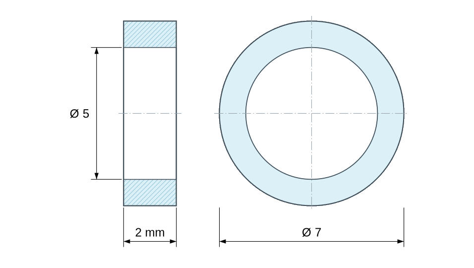 Plan coté entretoise plastique polyamide renforcé Ø5x7 mm Plan coté entretoise plastique polyamide renforcé Ø5x7 mm