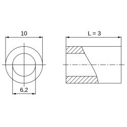 [decl 3mm] Entretoise lisse plastique polyamide PA6.6 naturel Ø6,2x10mm pour vis M6