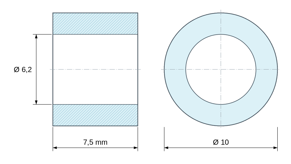 Plan coté Entretoise lisse plastique polyamide PA6.6 naturel Ø6,2x10mm pour vis M6 Plan coté Entretoise lisse plastique polyamide PA6.6 naturel Ø6,2x10mm pour vis M6