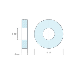 Plan coté 3 mm, Entretoise lisse plastique polyamide PA6.6 naturel Ø6,2x15mm pour vis M6