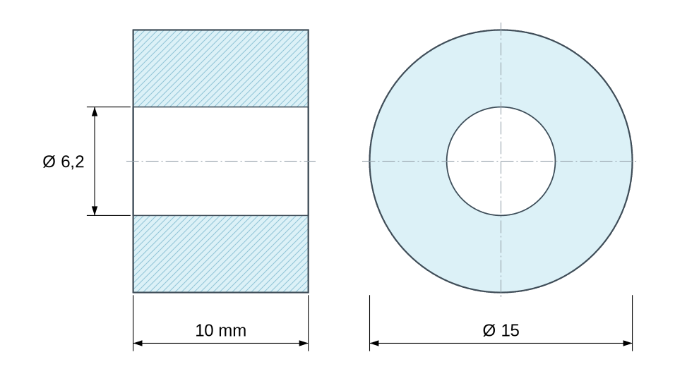 Plan coté Entretoise lisse plastique polyamide PA6.6 naturel Ø6,2x15mm pour vis M6 Plan coté Entretoise lisse plastique polyamide PA6.6 naturel Ø6,2x15mm pour vis M6