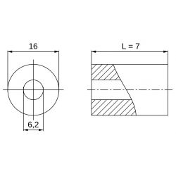 [decl 7mm] Entretoise lisse plastique polyamide renforcé Ø6,2x16mm pour vis M6