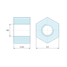 Plan coté 4 mm, Entretoise manchon hexagonal fileté femelle/femelle acier zingué bleu M3